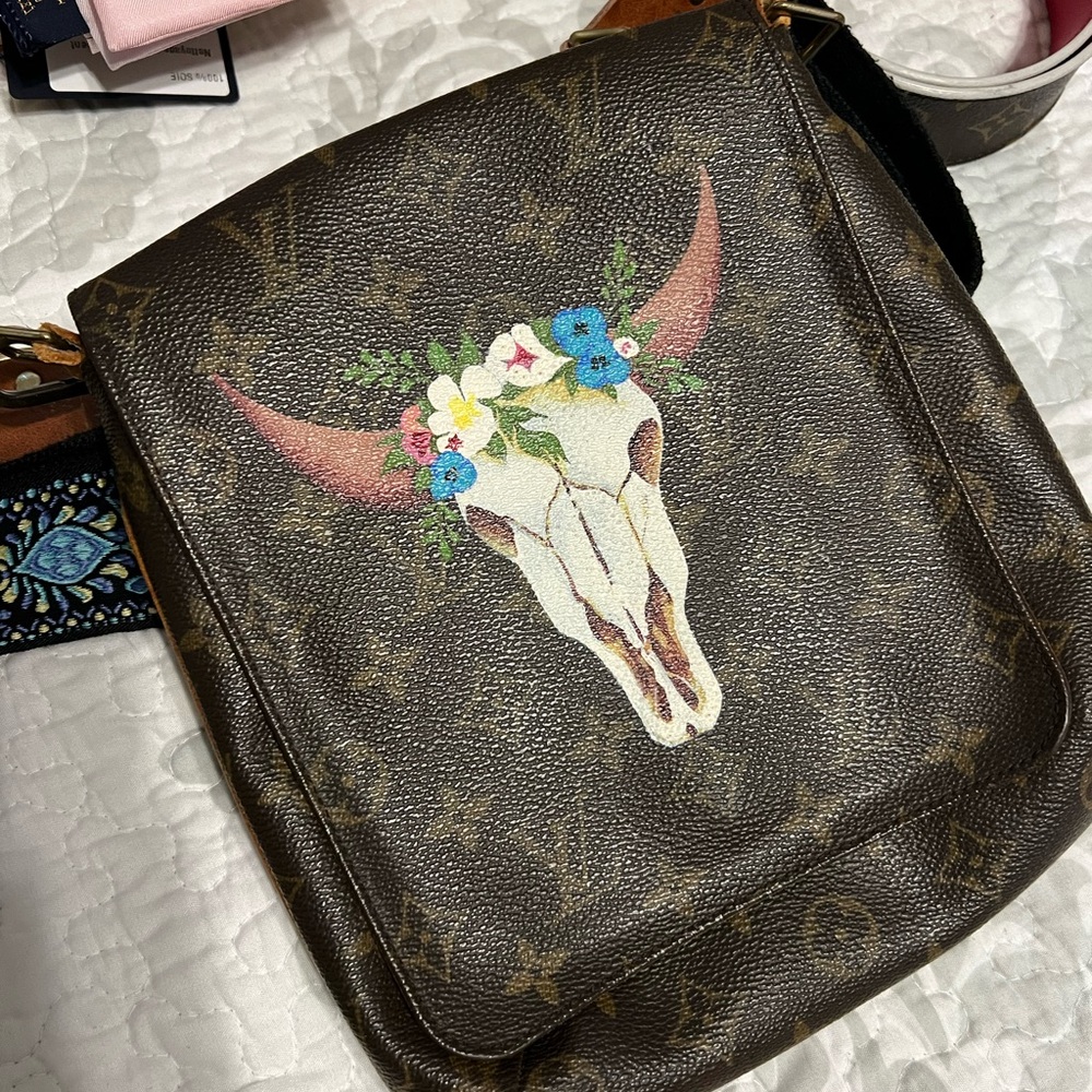 Louis Vuitton Brown Crossbody Bag with Floral Skull Design